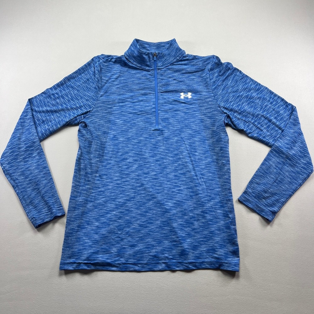 Under Armour Tech Fitted Shirt Men's Large Royal Blue Stretch 1/4 Zip Pullover